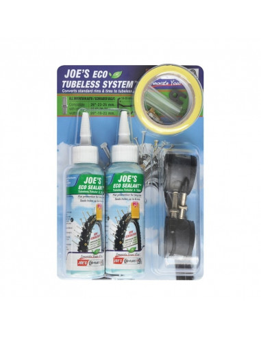 Tubeless Kit JOE´S Eco Sealant, racerventil, 17-19mm fälgar