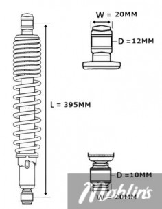 Stötdämpare Honda MT50 395mm krom 2