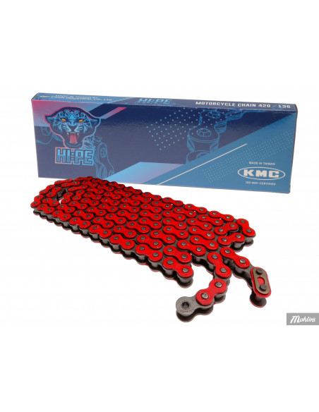 Mopedkedja 1/2x1/4 (420) 134 länk Röd