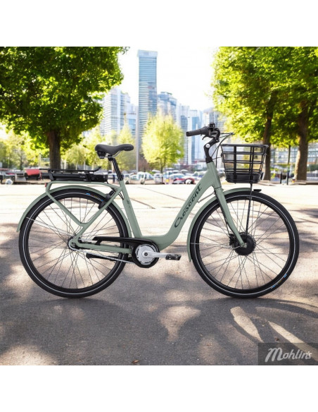 Crescent Elcykel Elina 7-vxl 55 cm Dusty Green Frontmotor Fotbroms Citybike