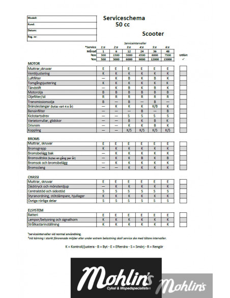 Mopedservice, 300 mil(andra service)