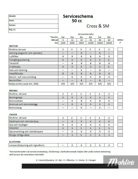 Mopedservice 30/50 mil(första service)